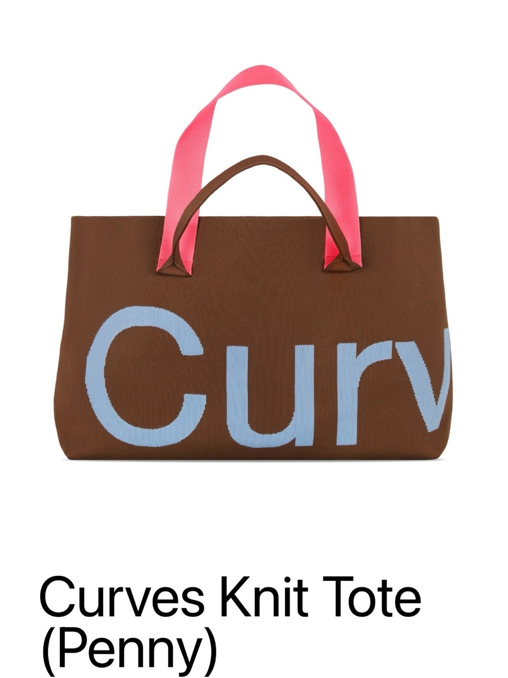 Curves Knit Tote in Brown with Pink Handles